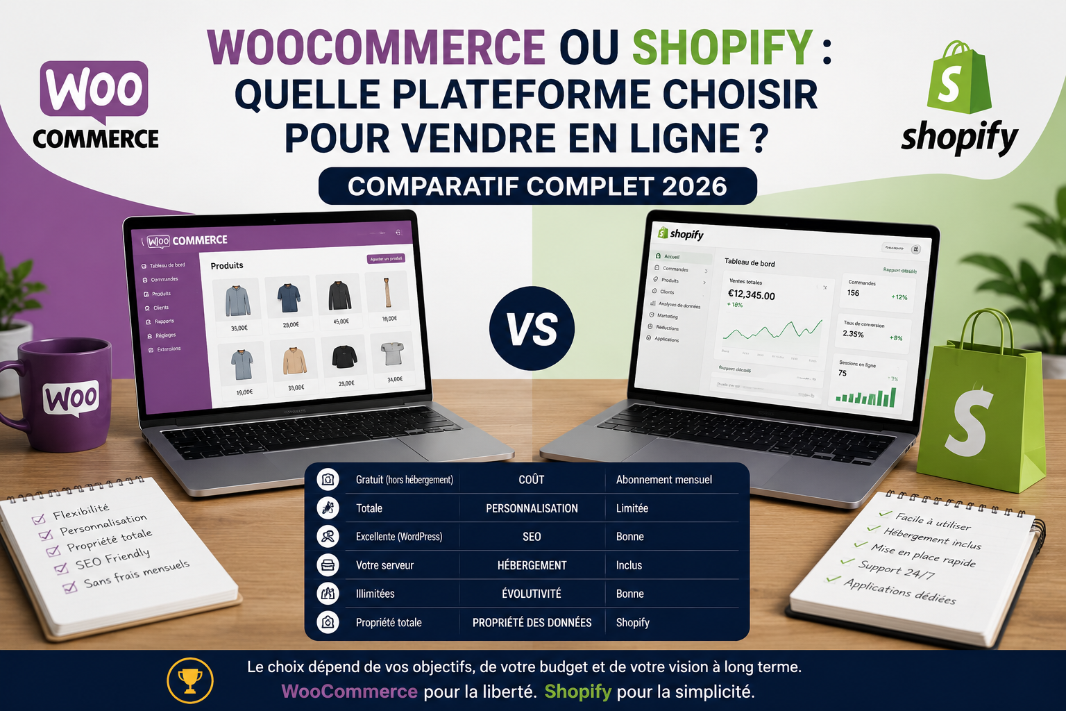 WooCommerce ou Shopify, comparatif complet 2026